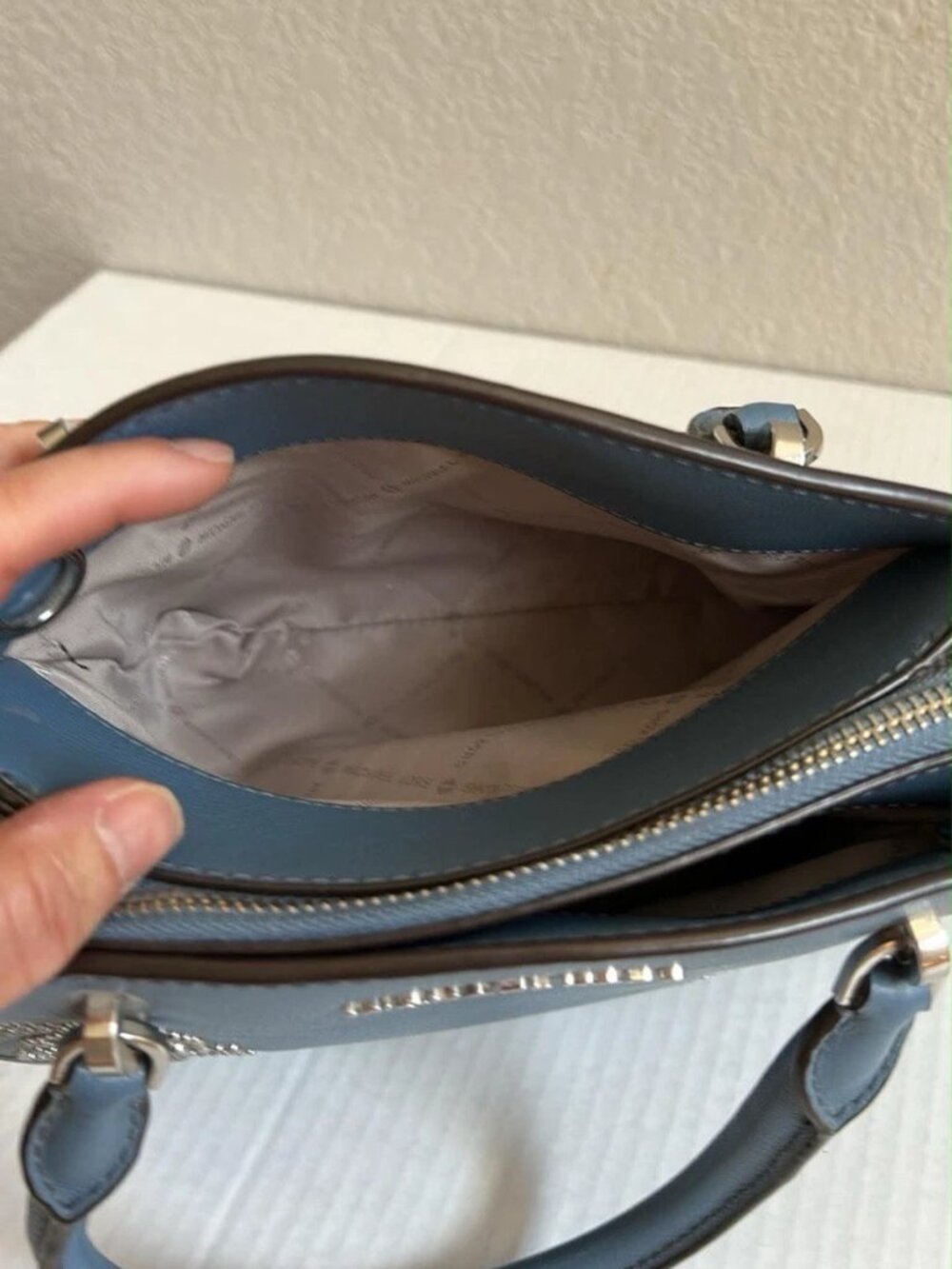 Michael Kors Ellis Small Convertible Leather Shoulder Bag - Denim Blue - Picture 7 of 10